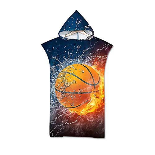 Himlaya Poncho de Bain Adulte Femme Homme, Robes Peignoir Changement à Capuchon Microfibre Peignoir Natation Serviette de Plage Imprimée Surf Poncho - 75x110cm (Basketball)
