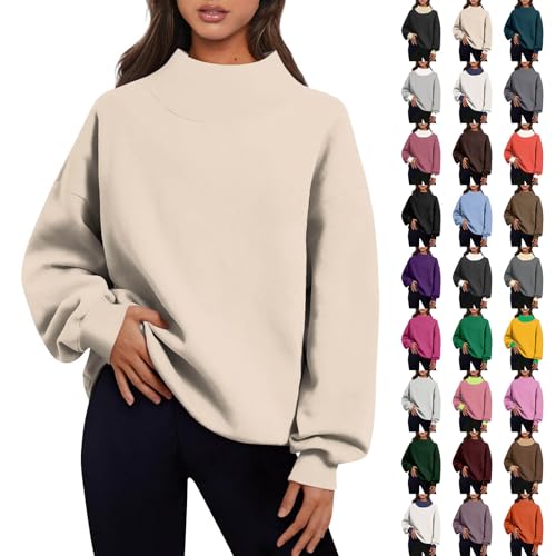 Mock Neck Sweatshirt Women Turtleneck Oversized Sweatshirts Plain Casual Long Sleeve Pullover Tops 2025 Fall Outfits