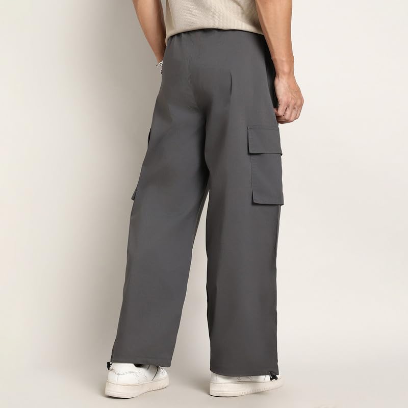 Image of CAHOOT Men's Cargo Trousers for Casual Wear | Mid-Rise | Relaxed Fit | Button Closure | Cargo Pants Crafted with Comfort Fit for Everyday Wear