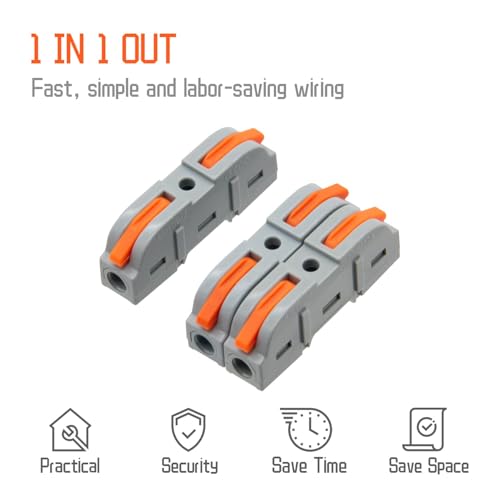 Image of ZIVIK Push Wire Connector, 50Pcs 1 in 1 out Universal Connection Terminals, Circuit Inline Splices Electric Cable Connectors, Clamp with Actuation Lever, 4 mm Conductor Clamp (50, 1 In 1 Out)