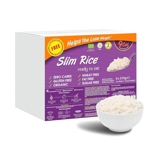 Eat Water Slim Rice 270g (Pack of 5) Organic Konjac Rice Alternative Low Calorie Zero Sugar Gluten-Free Zero Crab Wheat-Free Vegan Ready to Cook Instant meal Plant-Based Rice Option