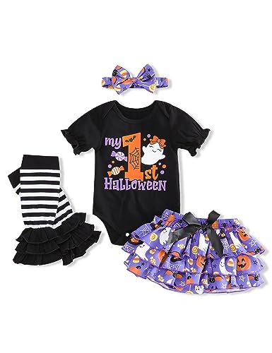 My First Halloween Outfits Baby Girl Newborn Skull Print Romper Dots Shorts with Leg Warmer Clothes Sets