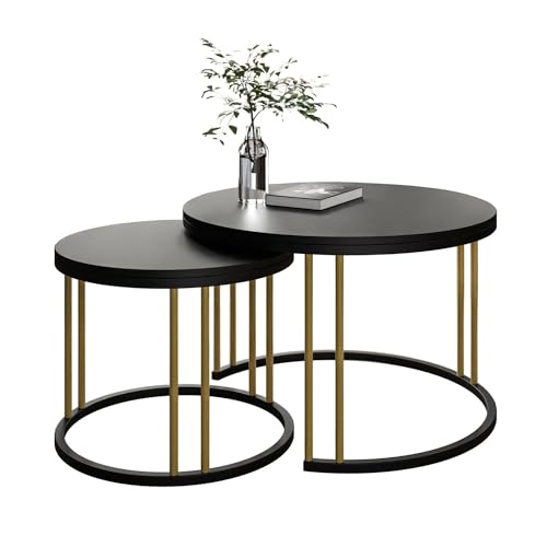 lukmebel Couchtisch rund 2er Set - Lori Mix 2in1 - Beistelltisch rund - Kaffetisch - Industrial Deko - Deko Wohnzimmer - Kleiner Beistelltisch - Sofatisch - Kleiner Tisch - Schwarz Matt