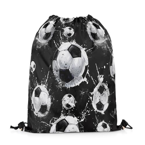 Feelyou Football Soccer Drawstring Backpack 13"x15.7" Sports Game Soccer Backpack for Black White Soccer Backpack Waterproof Cinch Bag3