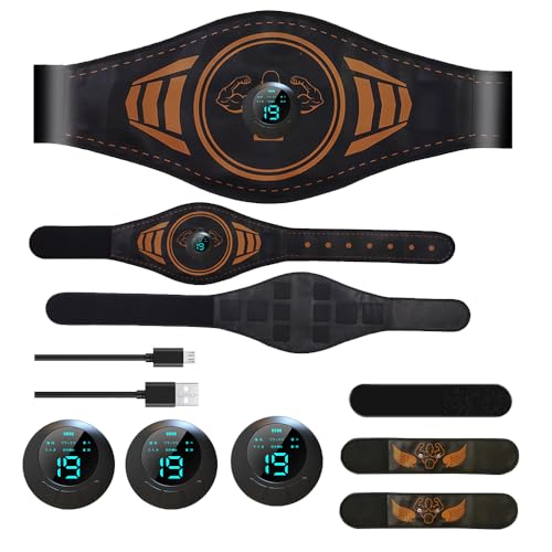 EMS 腹筋ベルト ジェルシート不要 6種類モード 19段階強度 腹筋マシン 筋トレ 二つ腕ベルト付き 腹筋トレーニング 足 腕 多部位対応 筋トレ器具 USB充電 液晶表示 延長ベルト追加 筋肉刺激 男女兼用 日本語取扱説明書付属