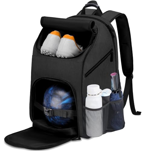 HUIMSWARM Bowling Bag for Accessories,Shoes and Balls Separate Space,Silicone Handle,Large, with Padded Ball Holder,Gifts for Bowling Lovers (Gery) (Black)