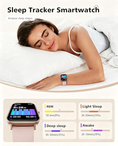Image of Quican Smart Watches for Women, Compatible for iPhone & Android | Fitness Tracker Watch with Alexa & Calling, Heart Rate Sleep Monitor, Waterproof, Gifts for Women,1.8 Inches Light Pink