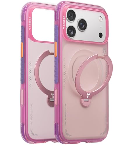 Image of TORRAS Ostand Q3 Air for iPhone 17 Pro Case 6.3'' with Stronger Magnetic Stand, Fit for Magsafe, Airbags Miltary Protection, Camera Control for iPhone 17 Pro Case, Shockproof & Stylish, Neon Pink