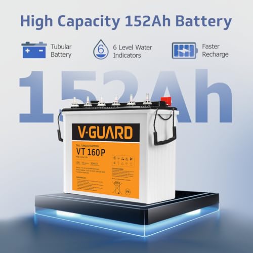 Image of V-Guard Inverter & Battery Combo (Smart Pro 1200 Inverter, VT 160 P (152Ah Tall Tubular Battery)) for Home, Office & Shops