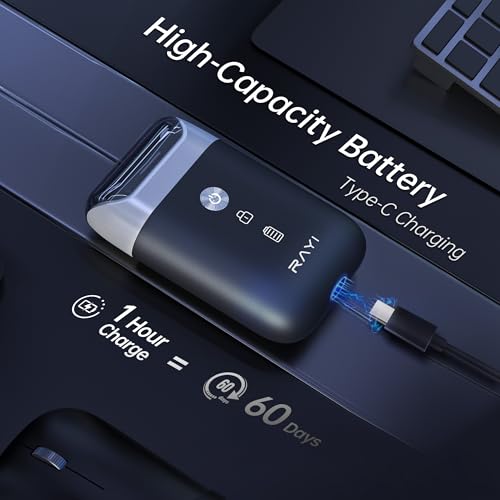 Image of Portable Electric Razor for Men with 8,000 RPM Dual Floating Blade, 1H Charge for 60 Days, Type-C, IPX7 & Anti Pinch, Design for Daily /Travel Use, Electric Foil Shavers for Face, Black