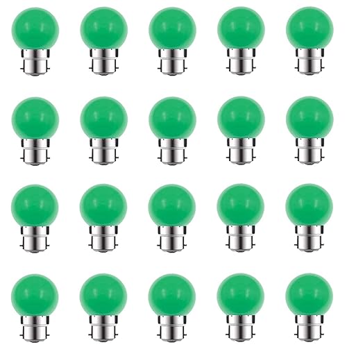 ZFQ 20 Pack B22 Bayonet Colored LED Light Bulbs 2W G45 Golf Ball Mini Globe Bulb Lighting Bulbs,Green for Outdoor Indoor String Patio Garden Party Christmas
