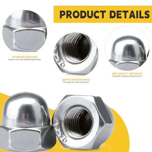 60 Stück Hutmutter M8 Verzinkt, DIN 1587 Sechskant Hutmuttern Hartmetall Stahl Hohe Form Hochwertige A2 V2A Kappenmuttern für Schrauben Gewindestangen & Gewindebolzen