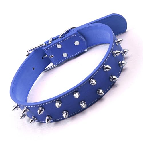 Pssopp Hundehalsband Im Punk-Stil, PU-Leder, Verstellbares Stachelhalsband für Mittelgroße und Große Hunde, Stilvolles Nieten-Design für Modische Haustiere (Blue)