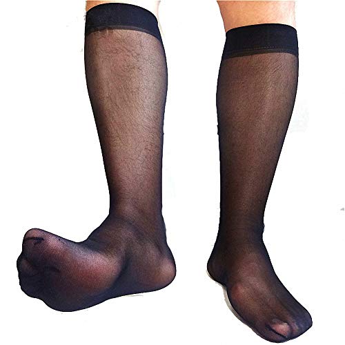 Men's Dress Socks Black Thin Transparent Tube Double layer Suit Stockings