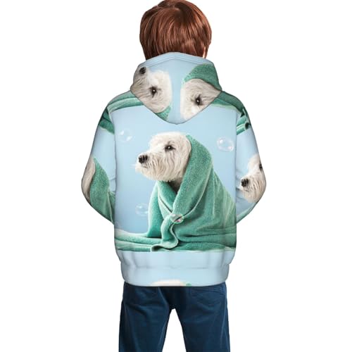 Dog Wrapped in Towel Kid Hoodies Boys Sweatshirts Girls Pullover with Pocket4