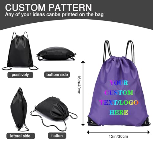 Custom Bags With Your Logo Set of 100 Custom Backpack Draw String Bags Pack Bulk for Travelling Swimming Gym Everyday Use (Purple)