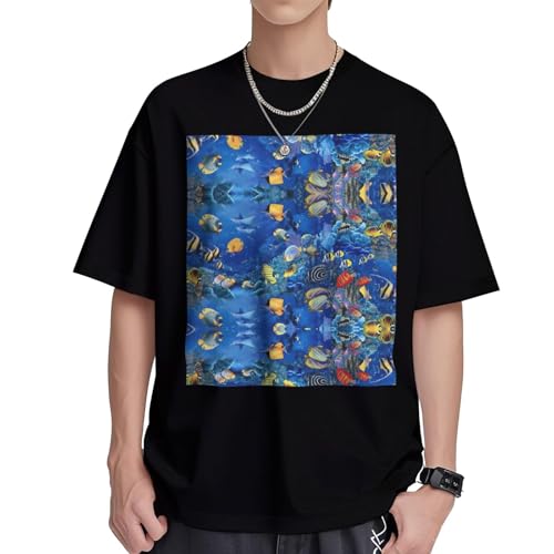 T-shirt col rond homme en coton léger imprimé poissons tropicaux S-XL