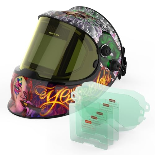 Image of YESWELDER Large Viewing True Color Solar Powered Auto Darkening Welding Helmet with SIDE VIEW & Replacement Lens