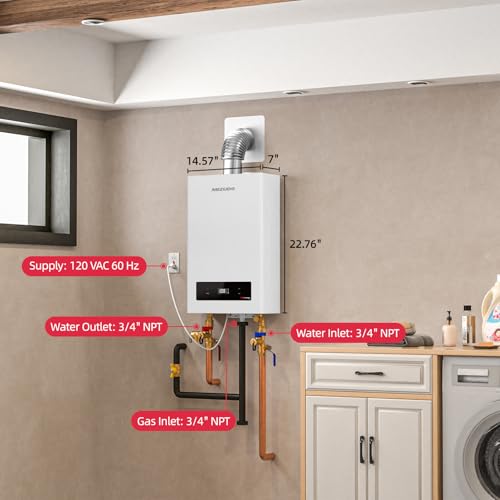 MIZUDO Natural Gas Tankless Water Heater Indoor, Max 4.0 GPM 90,000 BTU CSA Certified Constant Temp High Power On Demand Hot Water Heater, for Whole House or Apartment, Gen 2 - Thumbnail 2