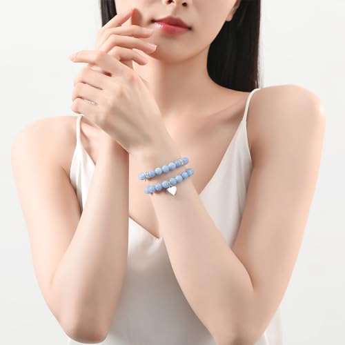 DUQGUHO Heart Bracelet for Women Healing Crystals Bracelets 8mm Love Charm Bracelet for Women Natural Stone Stretch Beads Bracelet Gifts for Women 2Pcs2