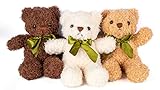 Labeol 3-Pack Teddy Bears 9" - Dark Brown, Golden, White Stuffed Animals with Bow Ties - Baby Shower