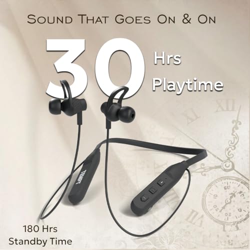 Image of TEMPT Rush X Neckband with 30 Hours of Playback Time, Vibration Alert, BT V5.2, 10mm Drivers with Copper Ring, Crystal Clear Sound (Black)