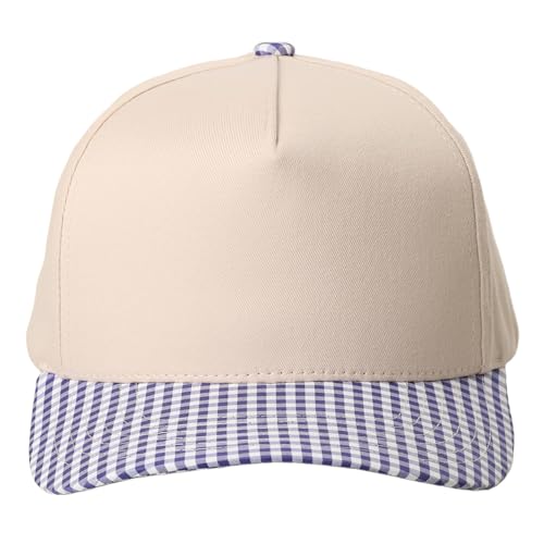 MIRMARU Blank 5 Panel Trucker Hat Adjustable Snapback Baseball Cap with Various Styles for Men and Women. (US, Alpha, One Size, Small Gingham Check, Cobalt Blue)