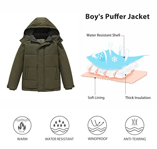 Wenven Boy's Winter Coat Warm Puffer Jacket Parka With Hood (Army Green, 14-16) #TOP3