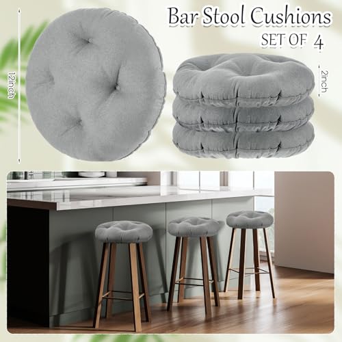 Image of 4 Pieces Bar Stool Cover Non Slip Padded Cushion, 12 Inch, Light Gray