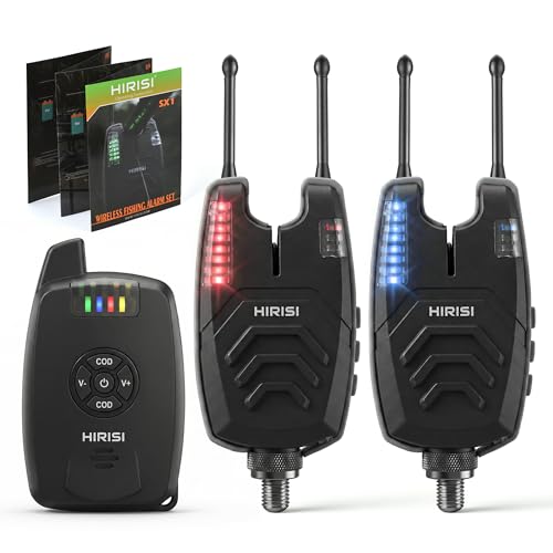 Hirisi Tackle Juego de alarma inalámbrica para pesca de carpa, 4 alarmas y 1 receptor, totalmente funcional, alarma de mordida con radio (SX1-2)