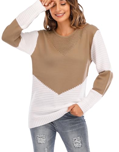 shermie Women's Color Block Pullover Sweaters Long Sleeve Crew Neck Loose Casual Sweater3