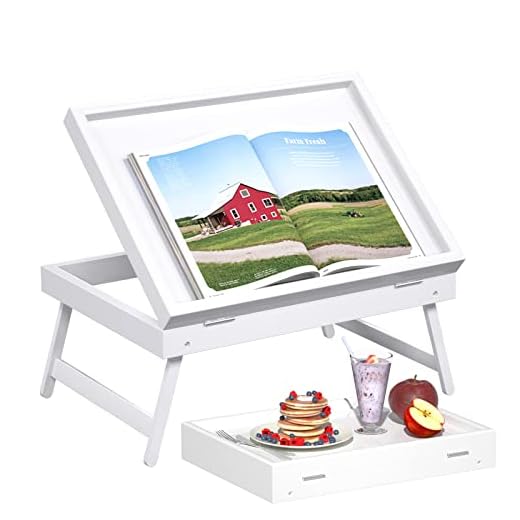 Bed Tray Table Breakfast Food Tray with Folding Legs Serving Tray for Computer Laptop Desk Bed Platters TV Snack Tray by Artmeer (White, Medium)