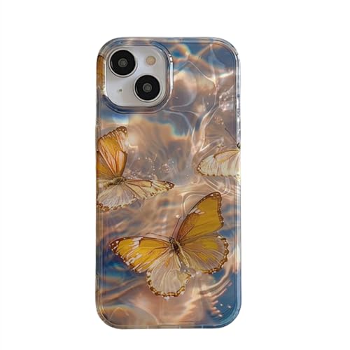 Coque antichoc pour iPhone 13 brillante effet laser aurora or papillon
