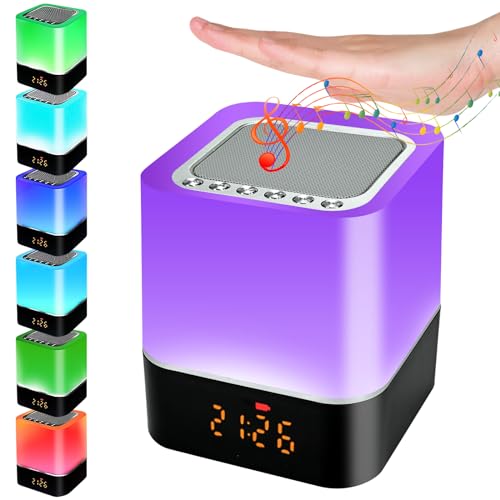 Bedside Lamp with Alarm Clock Bluetooth Speaker, Night Light Bedroom Decor RGB Color Changing Table Lamp, Dimmable LED Touch Night Light Bedroom Decor, Best Birthday Gift Ideas for Teenage Girls/Boys