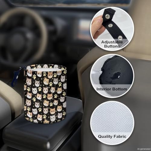 Image of Cute Cats Car Trash Can - Cute, Portable,Collapsible Back Seat, Front Console, Floor, or Hanging Headrest Waste Basket Cars Garbage Bag