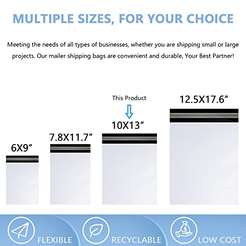 Image of White Poly Mailers 10x13in 100Pcs, Shipping Bag Envelope for Clothing, Self Strong Adhesive Mailing Envelopes for Business Suppliers, Flexible Secure Package, Waterproof, Tear Resistant Postal Bags