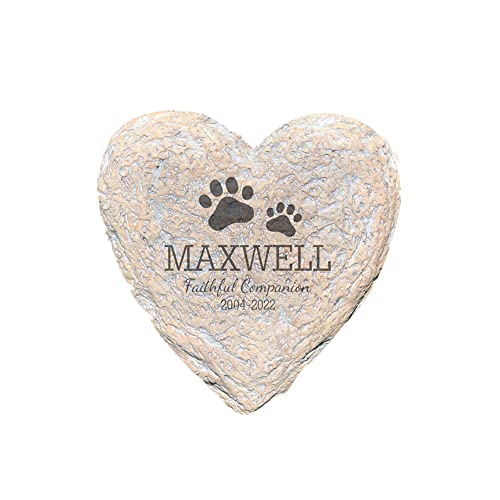 GiftsForYouNow Personalized Pet Memorial Heart-Shaped Garden Stone with Paw Prints,