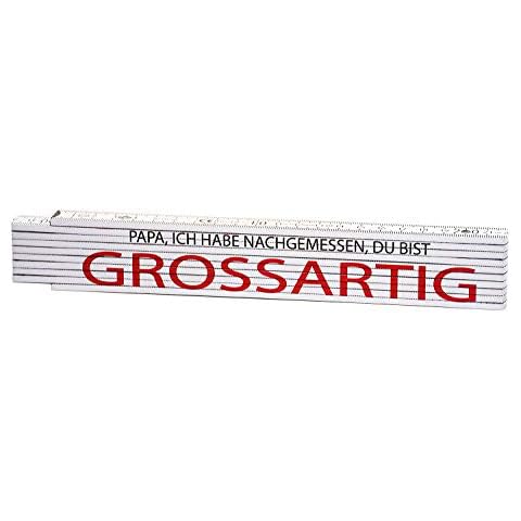 GESCHENKE-FABRIK Meterstab - 2 Meter Zollstock als Geschenk mit Aufschrift "Papa ich habe nachgemessen - Grossartig" - Geschenk für Heimwerker, Väter oder Opas - Zum Vatertag, Weihnachten, Geburtstag Cover