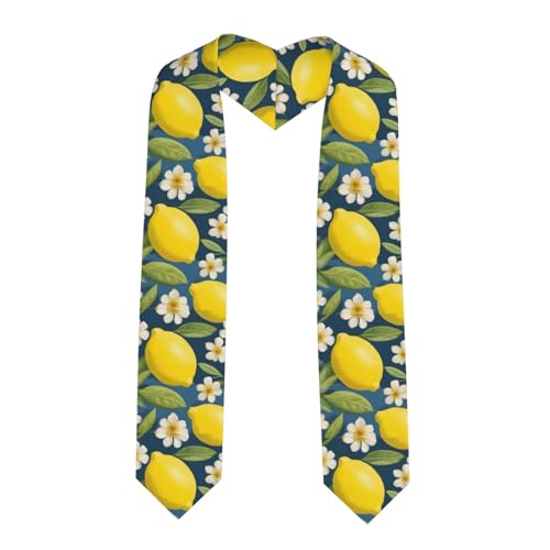 Lemon Flower Print Flat Ribbon Shawl - Satin Shawl for Graduation Ceremony Gift for Son Daughters Friends and Sisters