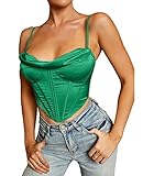 XinFSh Women' Summer Sexy Satin Spaghetti Strap Party Club Crop Top Fish Bone Rave Cute Zip Back Daily Outfits Corset