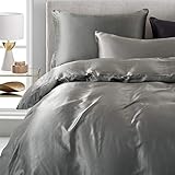 Vonty 3-Pieces Satin Duvet Cover Set Full/Queen Size Grey Silk Like Satin Bedding Set with Zipper...