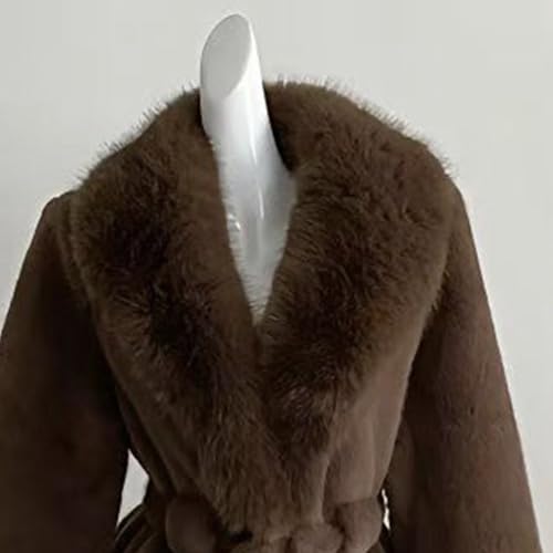 Manteau en fausse fourrure femme long contre le froid avec col protecteur