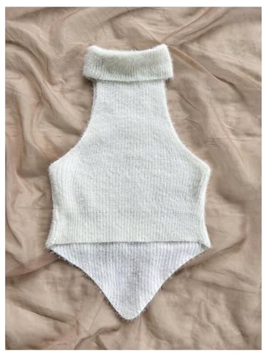 MakeMeChic Women's Turtleneck Sweater Vest Y2k Asymmetrical Sleeveless Fitted Knit Tops2