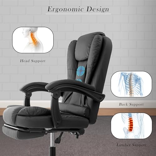 Image of Casa Copenhagen Italia Leatherette Office Chair for Work | Boss Chair, Ergonomic Executive, Luxurious Cushioned Arms & Seat, 2 Point Back Massager, Adjustable Leg Rest, Heavy Duty Metal Base (Black)