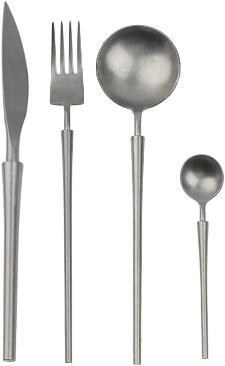 Flatware Silverware Set, 4/16/24/32/40/48pcs Retro Steak Knife Fork Spoon Dessert Fork Spoon 304 Stainless Steel Coffee Spoon Tableware, Tableware Cutlery Set(24 Pieces for 6)