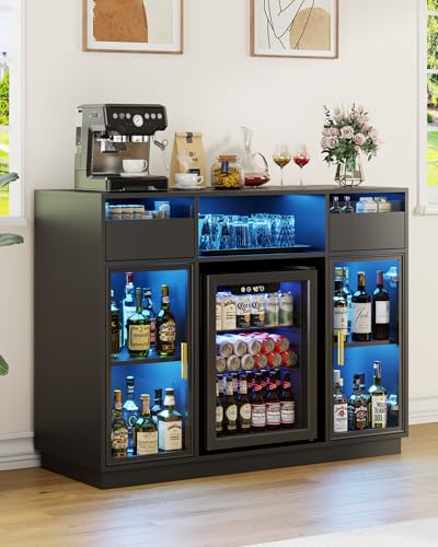 Furnivado 47" Large Coffee Bar Cabinet with Mini Fridge (Fridge Included)