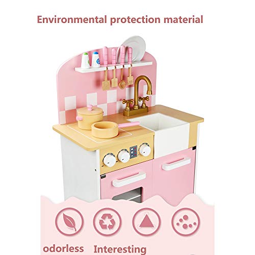 Oupai Häuser für Modepuppen Spielküche aus Holz Spielzeug Graceful Kinderspielküche mit Herd, Backofen, Spülbecken und… – Bild 7