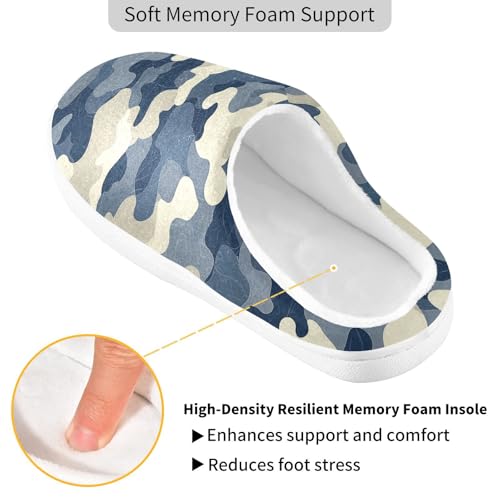 Camouflage Blue Beige Mens Cotton Slipper Soft Memory Foam Home Slippers for Travel Christmas Presents 6-72