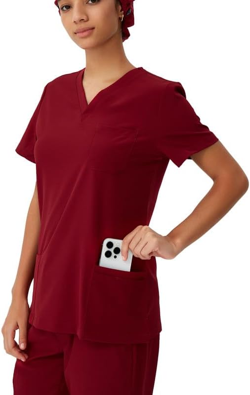 Scrubs for Women, V-Neck Scrubs Top & Cargo Pants with 10 Pockets - Image 3