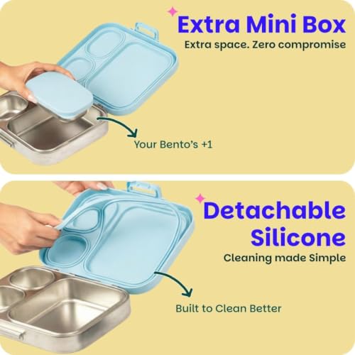 Image of Basil Bento Box Quad Plus - 3+1 Compartment Stainless Steel Lunch Box (1020ml) with BPA-Free Lid | Leak-Proof Tiffin for Kids & Adults | Premium Lunch Box for School, Office & Picnic - Sakura Bloom